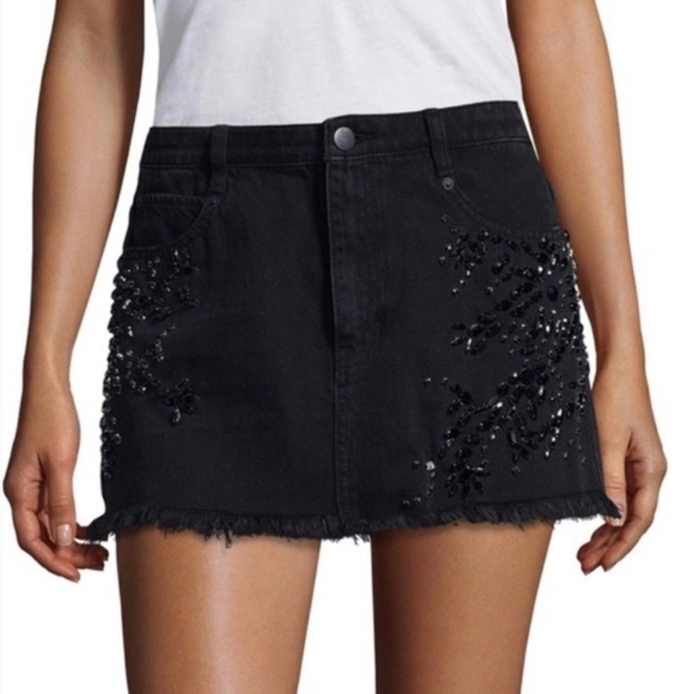 Free People Black Denim Beaded Mini Skirt